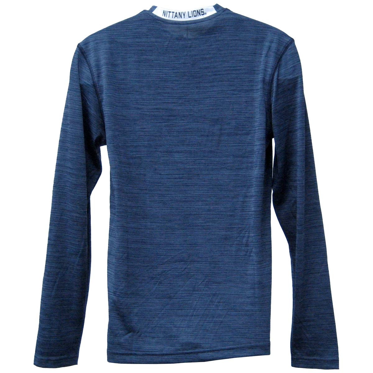 back of navy long sleeve performance t-shirt with Nittany Lions on collar